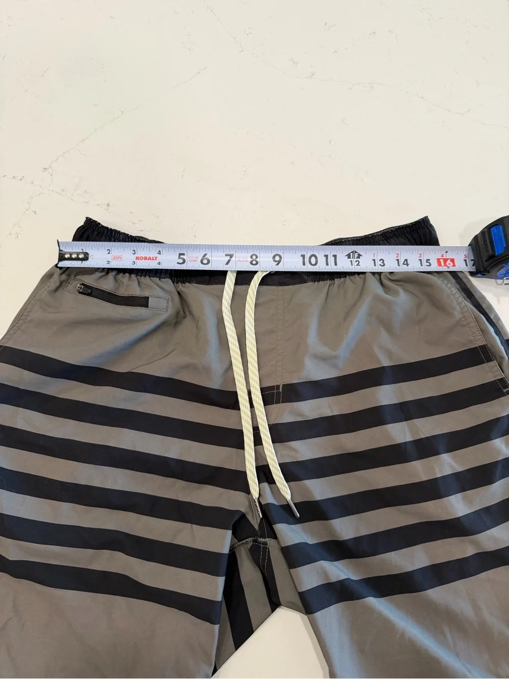 Vuori Men's Green/Gray and Black Striped Unlined Banks Shorts - Large